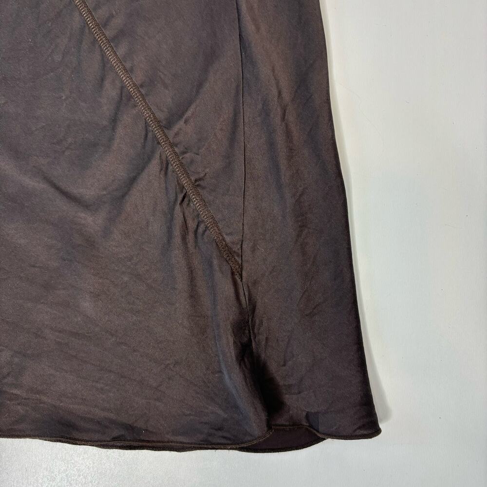 ATM Melillo Brown Satin Silk Bias Cut Midi Skirt M - Picture 6 of 12